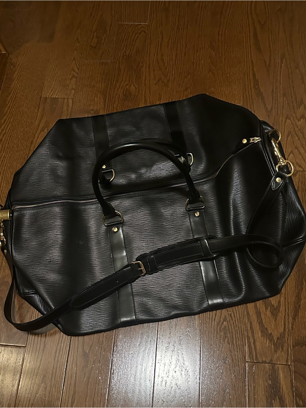 Black leather Travel Weekender Bag large
